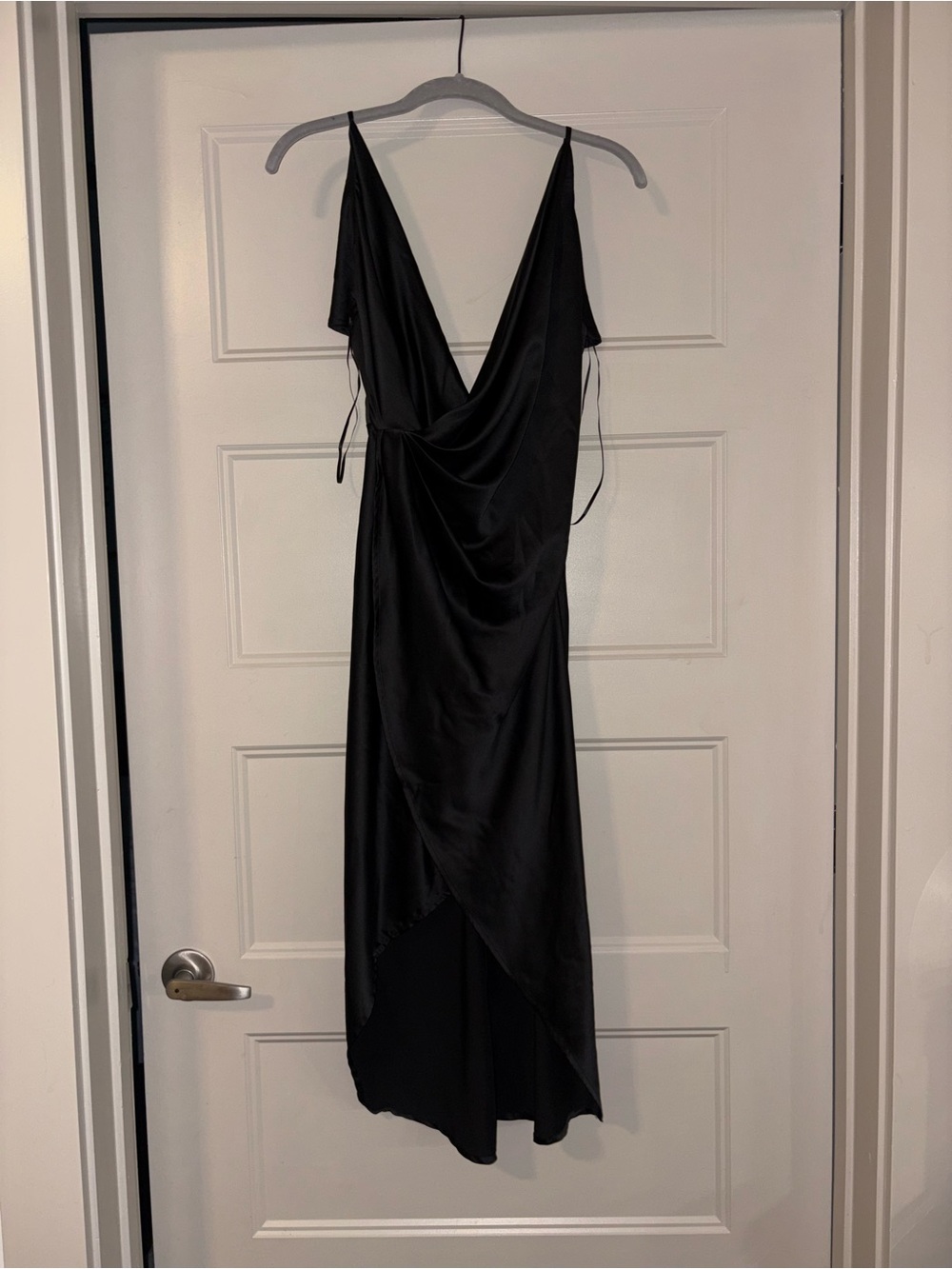 Black Satin Cotton Candy Hi Low Maxi Dress Size S NWT